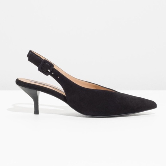 & Other Stories Slingback Kitten Heel Pumps Black Suede Size 37 - Picture 1 of 13